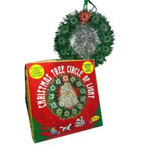 Vintage 70s Christmas Wreath Tree Circle of Light Lighted Tinsel Original Box
